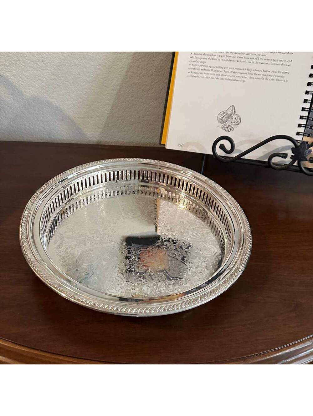 Vintage Silver Gifts A-1 Silverplate 12" Footed Gallery Tray Pierced Engraved - Picture 7 of 7